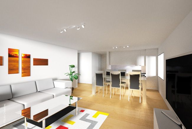 Architecture - Modélisation 3D d'une pièce d'appartement destinée à la réalisation d'un panneau publicitaire de chantier