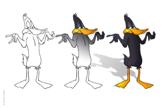 Illustration - Etapes de colorisation de Daffy Duck (Formation Photoshop))